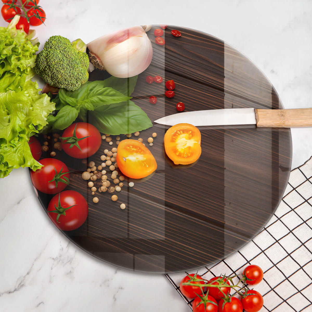 GLASPLATTE Ø 40 cm Gemüse auf dem Tisch - Multicolor, Glas (40/40cm) - Wallfluent