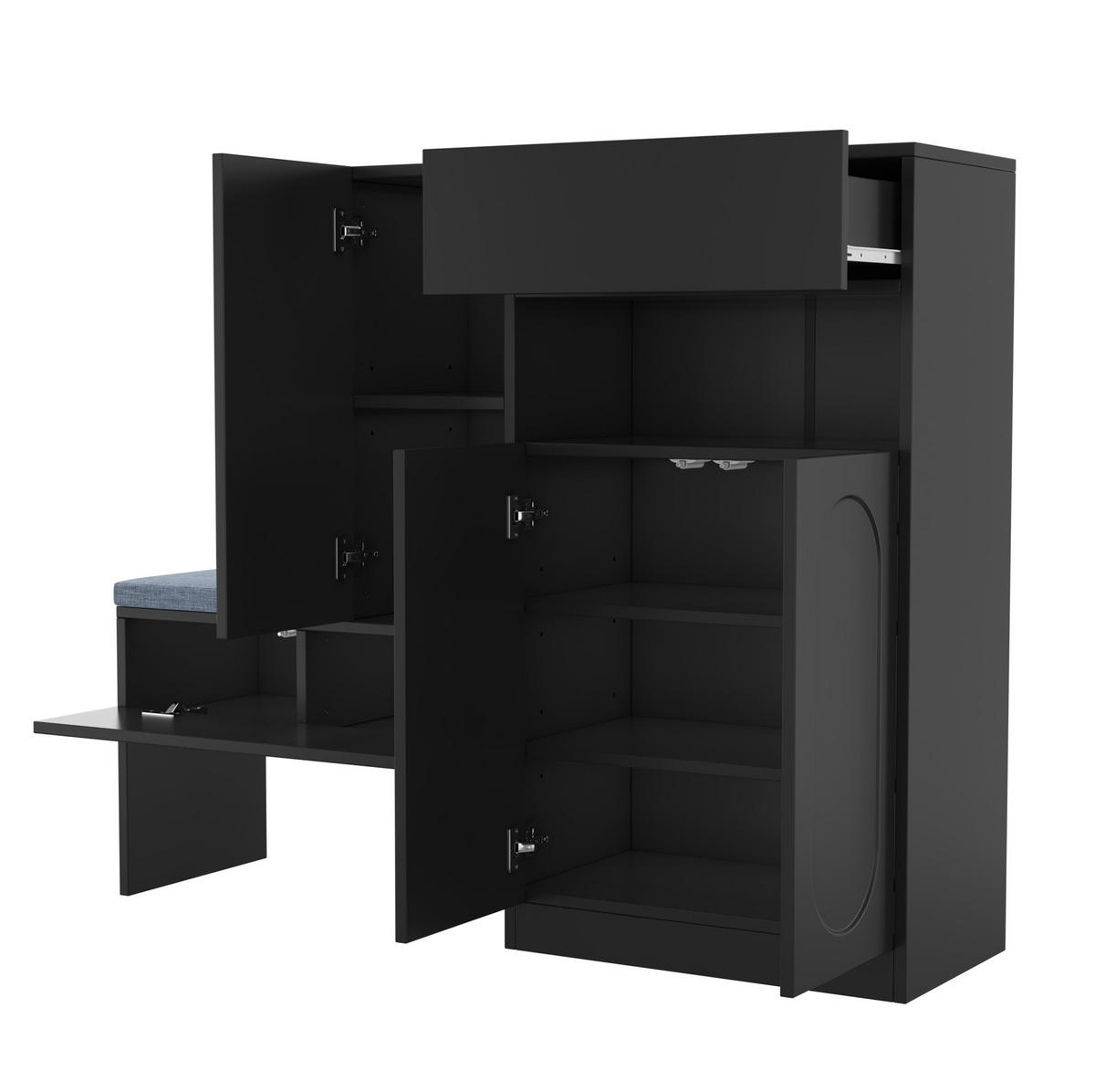 SCHUHSCHRANK mit Sitzbank 130 x 35 x 110 cm Schwarz - Schwarz, Holzwerkstoff (35/110/130cm) - Beauniv