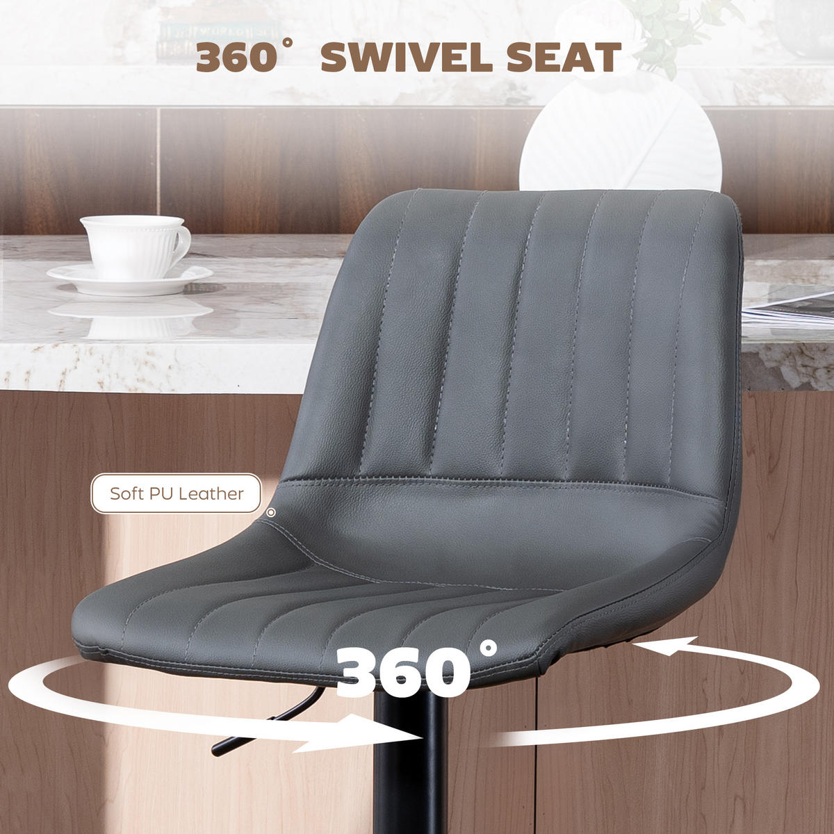 BARHOCKER 2er-Set 91-111 cm Höhenverstellbarer mit Fußring - Dunkelgrau/Schwarz, Kunststoff/Textil (49.5/111/43cm) - HOMCOM