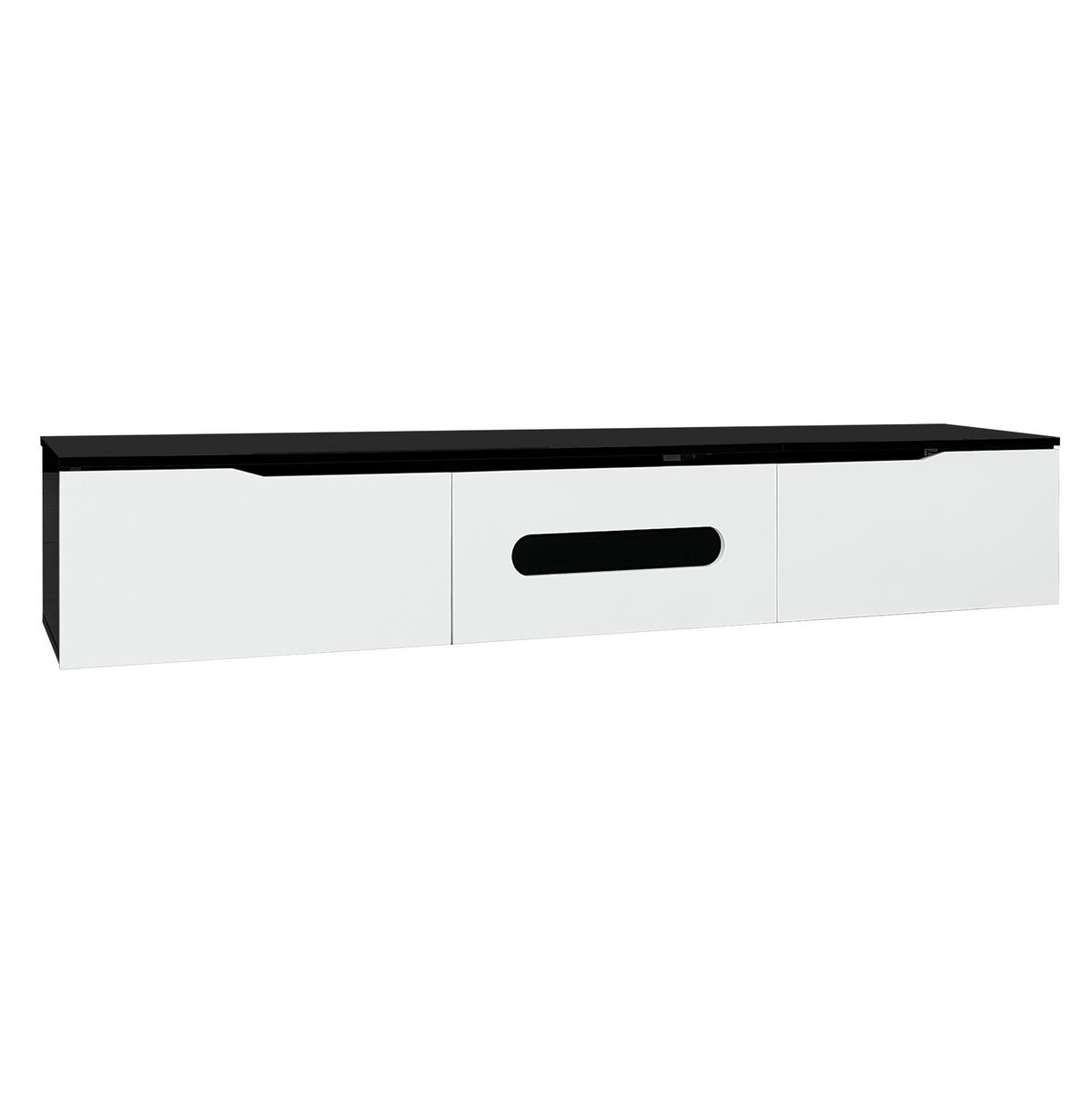 TV-SCHRANK aus MDF und Spanplatte 180x35x30 cm Schwarz/Weiß mit LED-Beleuchtung, Dämpfungsscharnieren und Wandmontage - Schwarz, Holzwerkstoff (180/30/35cm) - Modfu