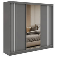 SCHWEBETÜRENSCHRANK mit Lamellen und Spiegel DIANA - 240 - Grau und Weiß - Alufarben/Weiß, Holzwerkstoff/Metall (240/216/61cm) - MKS