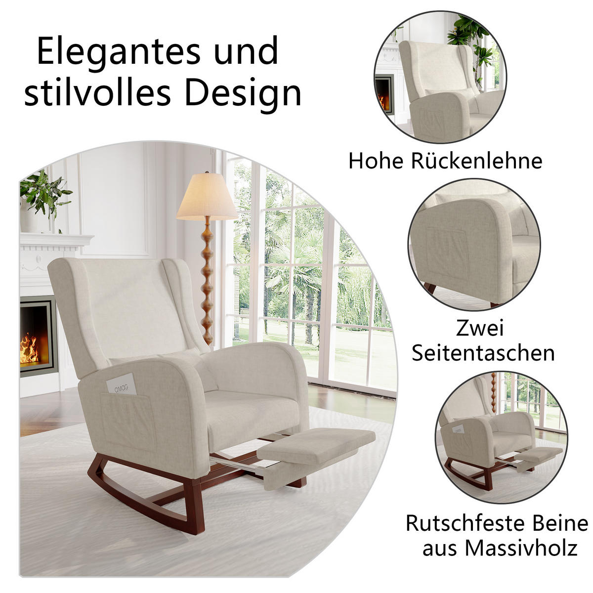SCHAUKELSTUHL Beige hoher Rücken - Beige, Holz (64/99/67cm) - SHOPENTRA