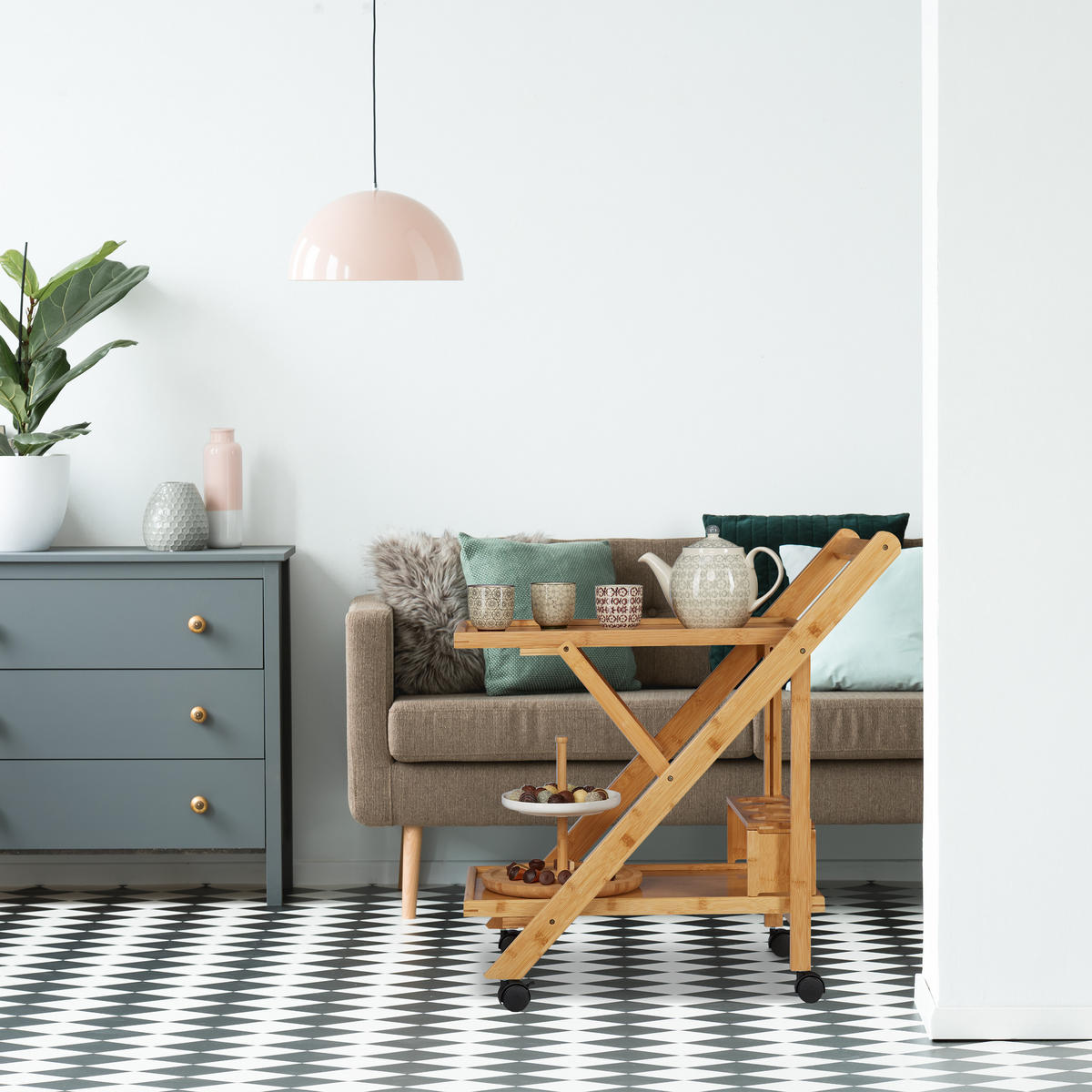 KÜCHENWAGEN - Hellbraun, Holz/Holzwerkstoff (40.5/70/65cm) - Relaxdays
