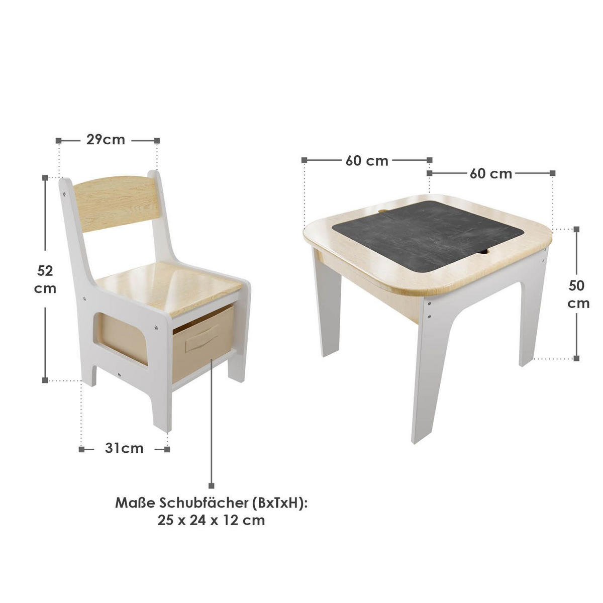 KINDERSITZGRUPPE Milou natur - Naturfarben, Holz (60/50/60cm) - Juskys