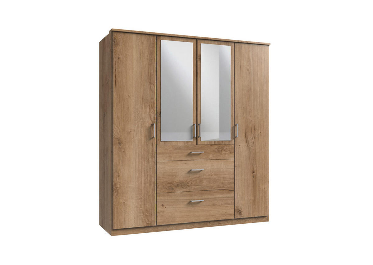 KLEIDERSCHRANK Click in Plankeneiche - Drehtürenschrank 179 cm Breite mit Spiegel - Braun, Holzwerkstoff (179/199/58cm)
