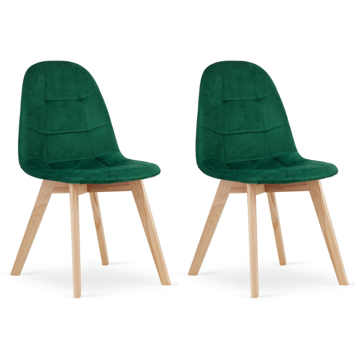 STUHL SORANO 2-er Set, Grün, mit Samtstoff gepolstert - Grün, Holz/Textil (45/82/54cm) - Komodee