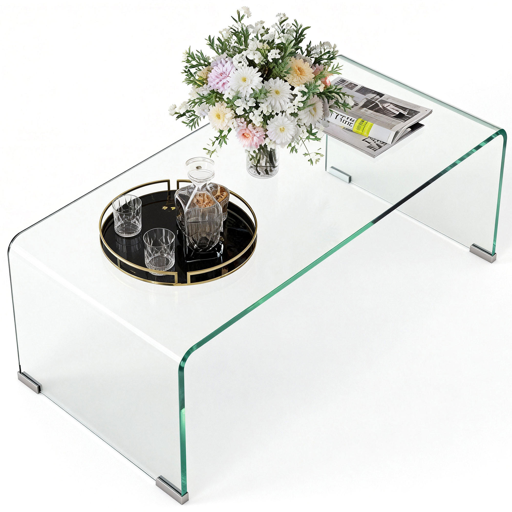 COUCHTISCH DE-08754 einteiliges Design, 80x45 cm Transparent - Transparent, Glas (80/45/35cm) - ComfortXL