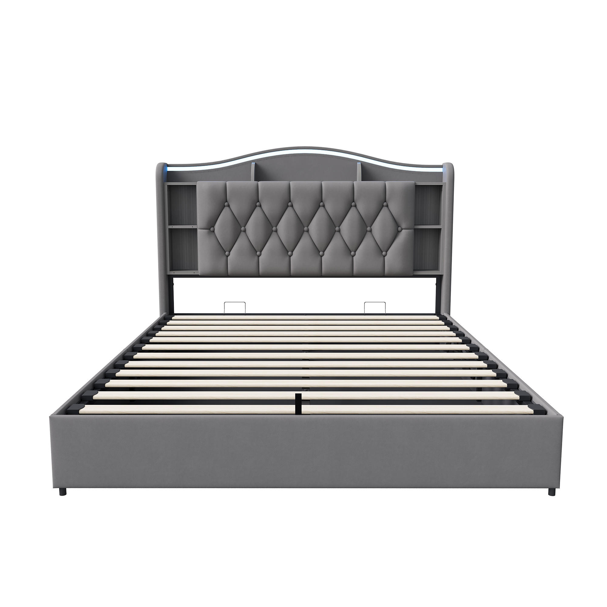 ČALOUNĚNÁ postel 140/200 cm šedá s bed boxem a bezdrátovým nabíjením - šedá, dřevo (140/200cm) - SHOPENTRA