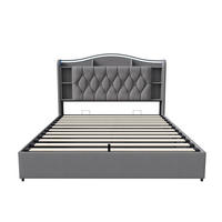 ČALOUNĚNÁ postel 140/200 cm šedá s bed boxem a bezdrátovým nabíjením - šedá, dřevo (140/200cm) - SHOPENTRA