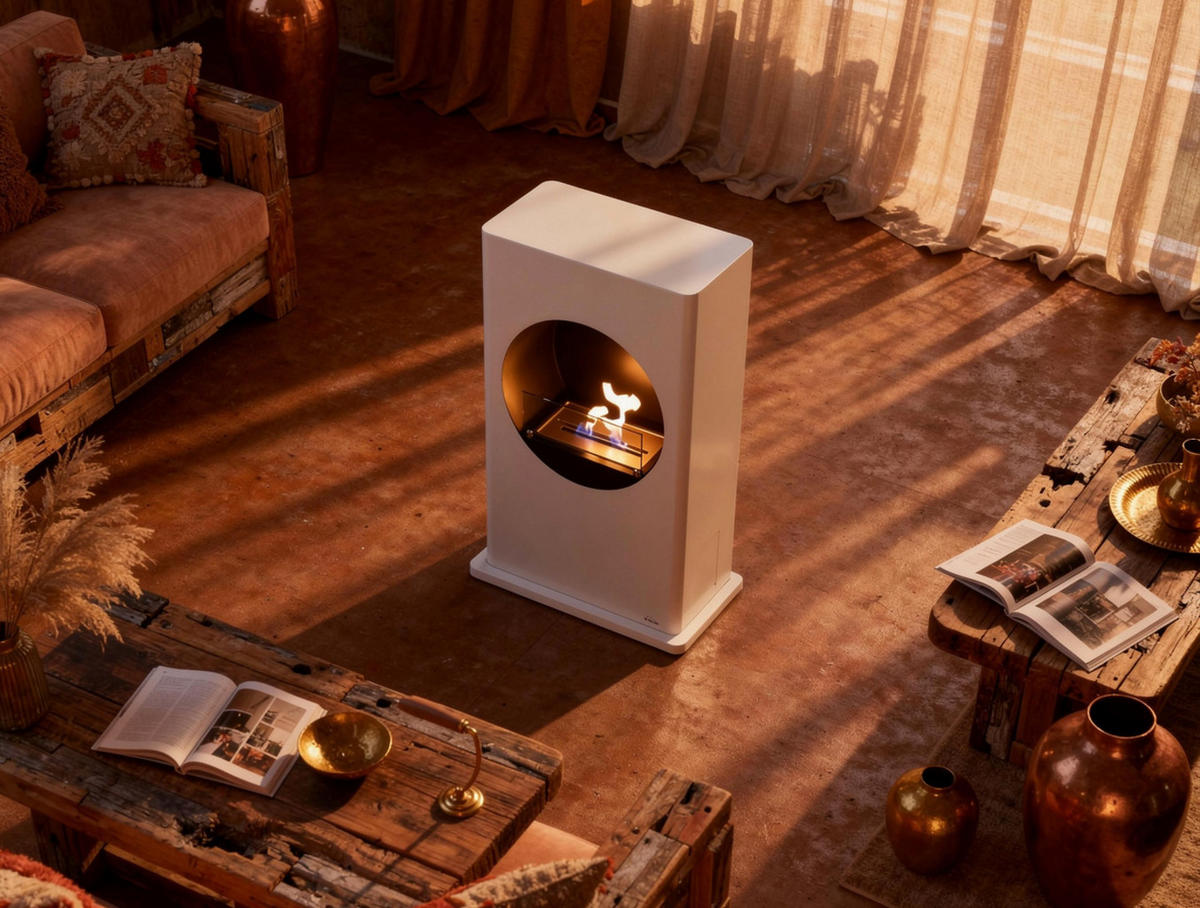 BIOETHANOL-KAMIN Weiß Bodenmodell inklusive 1.5 L Brennblock - Weiß, Metall (64/100/32cm) - Purline