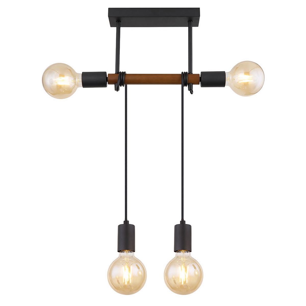 HÄNGELEUCHTE Holz Schwarz 4 Flammig - Schwarz, Holz/Metall (39/6/150cm) - Globo Lighting
