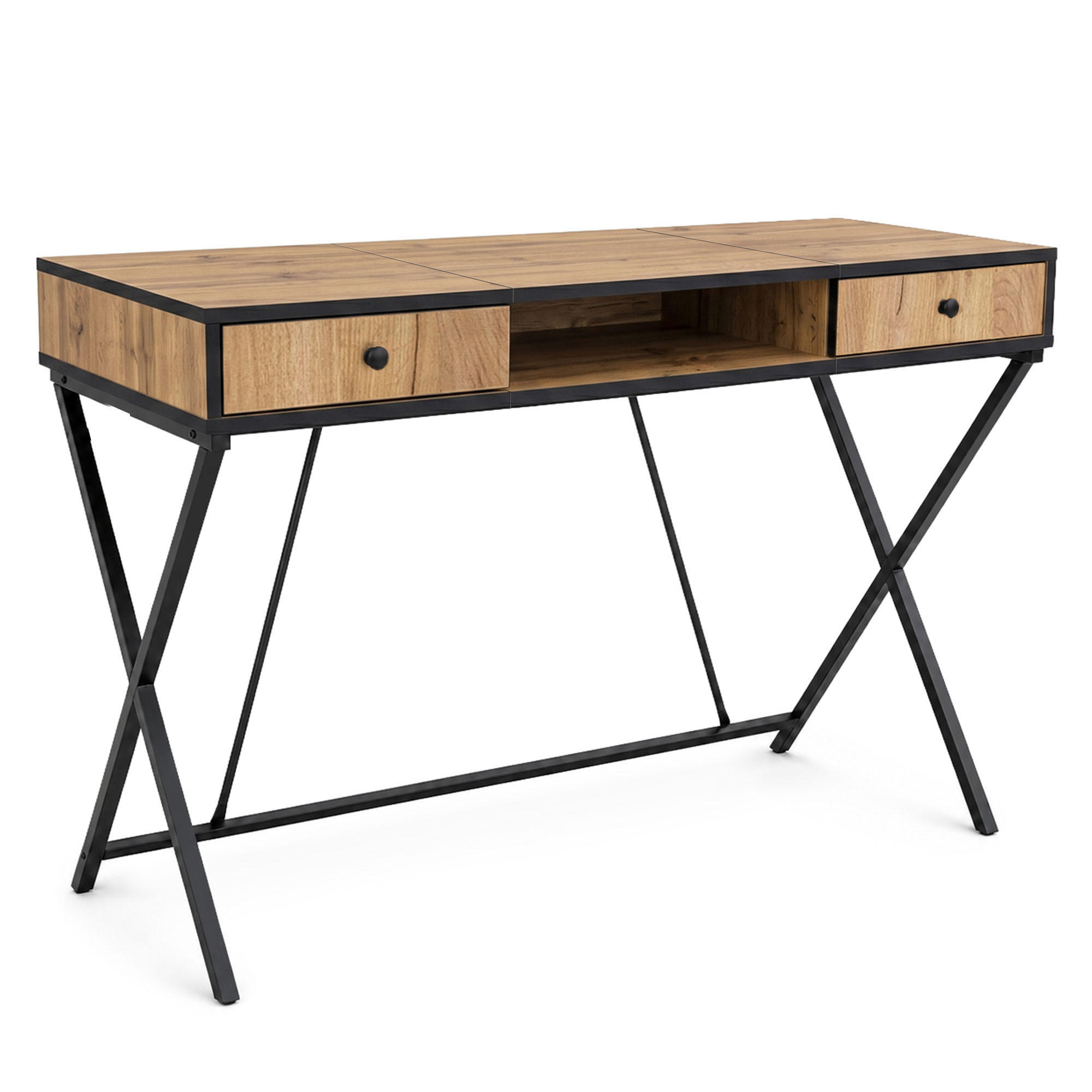 SCHREIBTISCH CROSSLINE 120 cm Eiche Craft - Eichefarben/Schwarz, Holzwerkstoff (50/120/80.5cm) - Akord