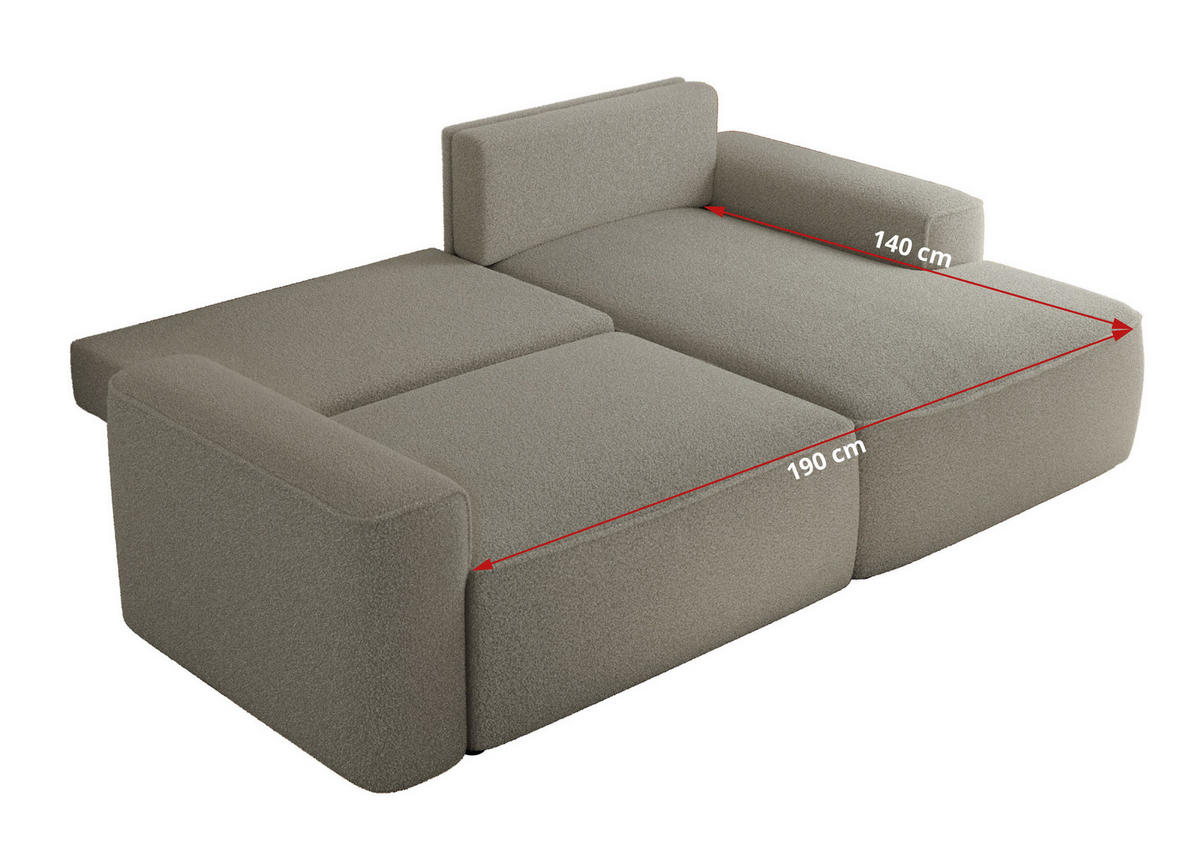 ECKSOFA BELLUNO L Hellgrau Boucle - Links - Hellgrau/Schwarz, Textil (144/233cm) - MKS