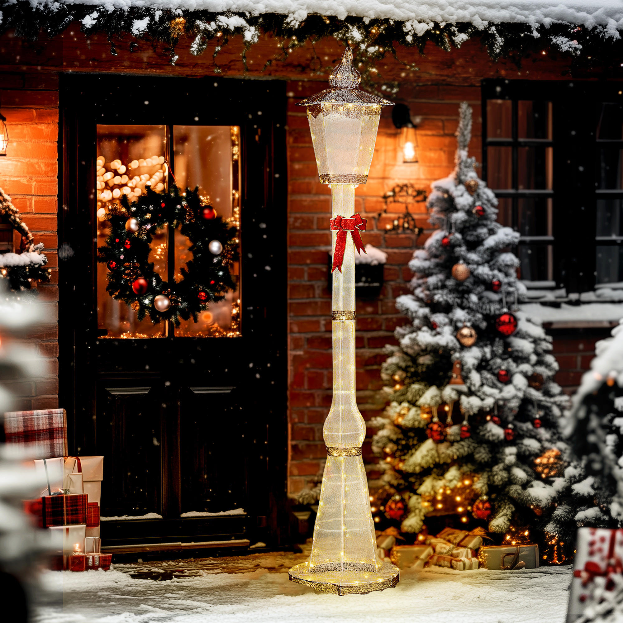 LATERNENPFAHL, 2,15 m beleuchtet, 155 LEDs, Weihnachtslaterne - Multicolor, Metall (44/215/44cm) - Outsunny