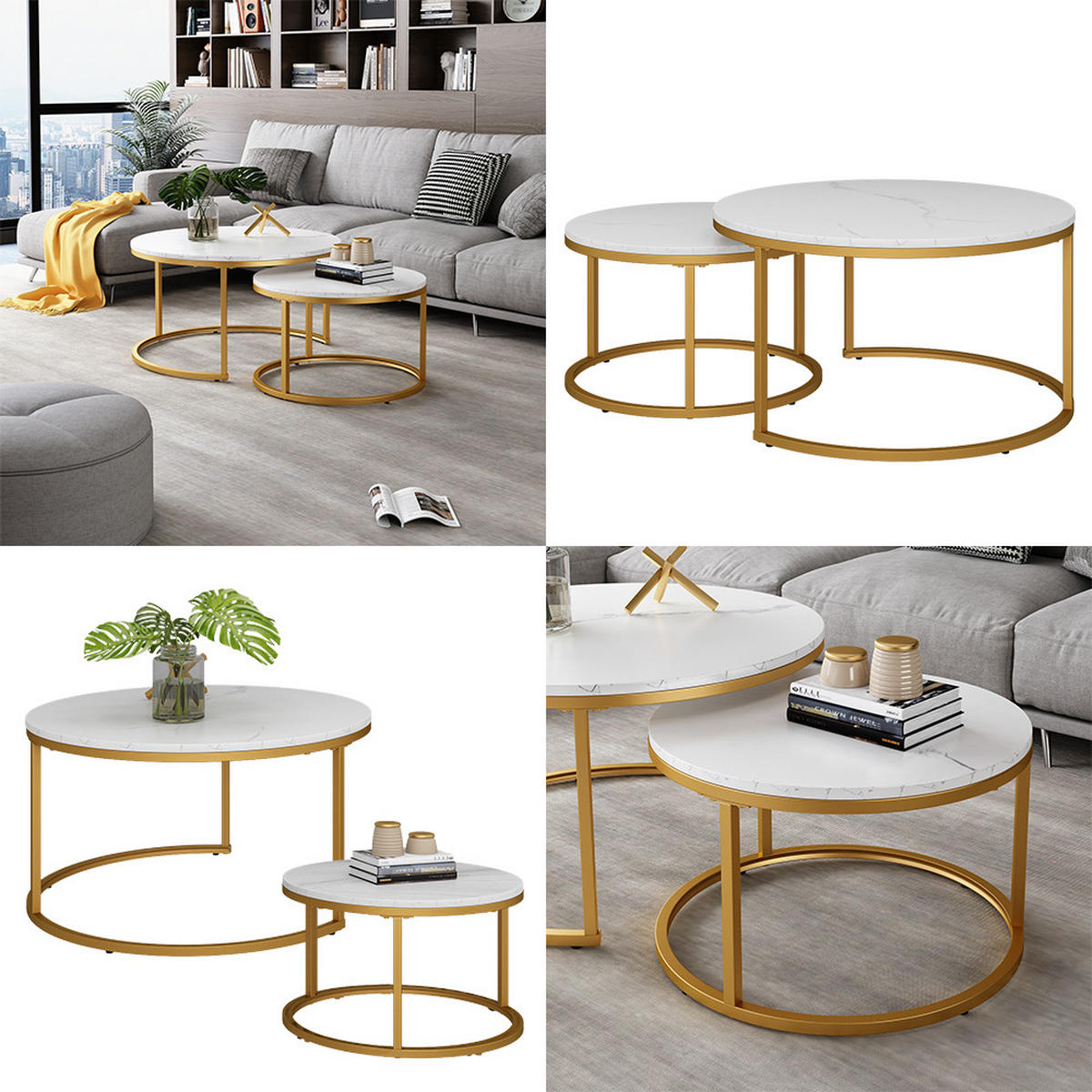 COUCHTISCH-SET Montreal Weiß/Gold 77 x 40 cm 2 Teile - Goldfarben/Weiß, Holzwerkstoff (40/77/40cm) - Vicco