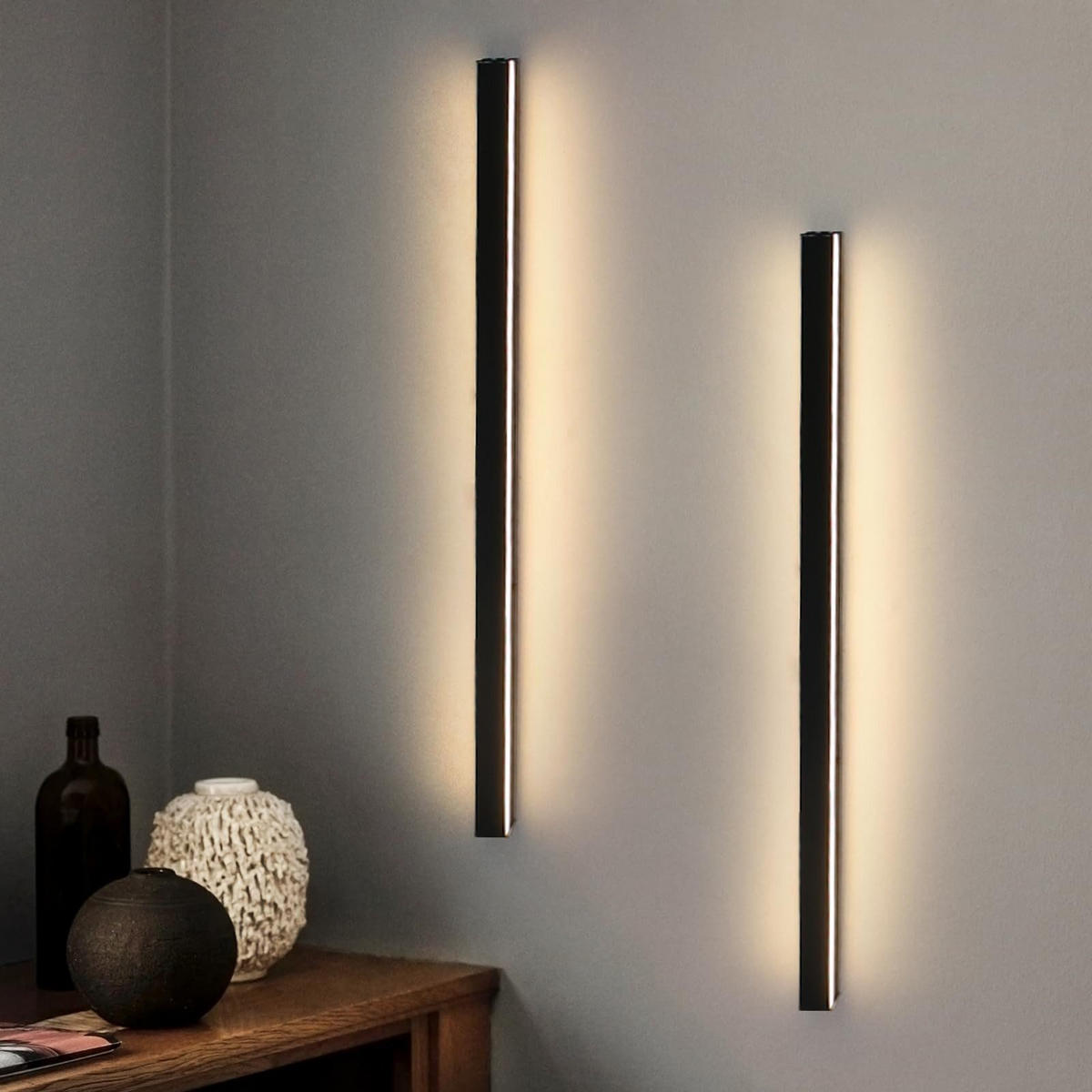 LED - WANDLEUCHTE Regnos 3.8/80.0/2.5 cm (2ER) - Schwarz, Metall (3.8/80/2.5cm) - ZMH