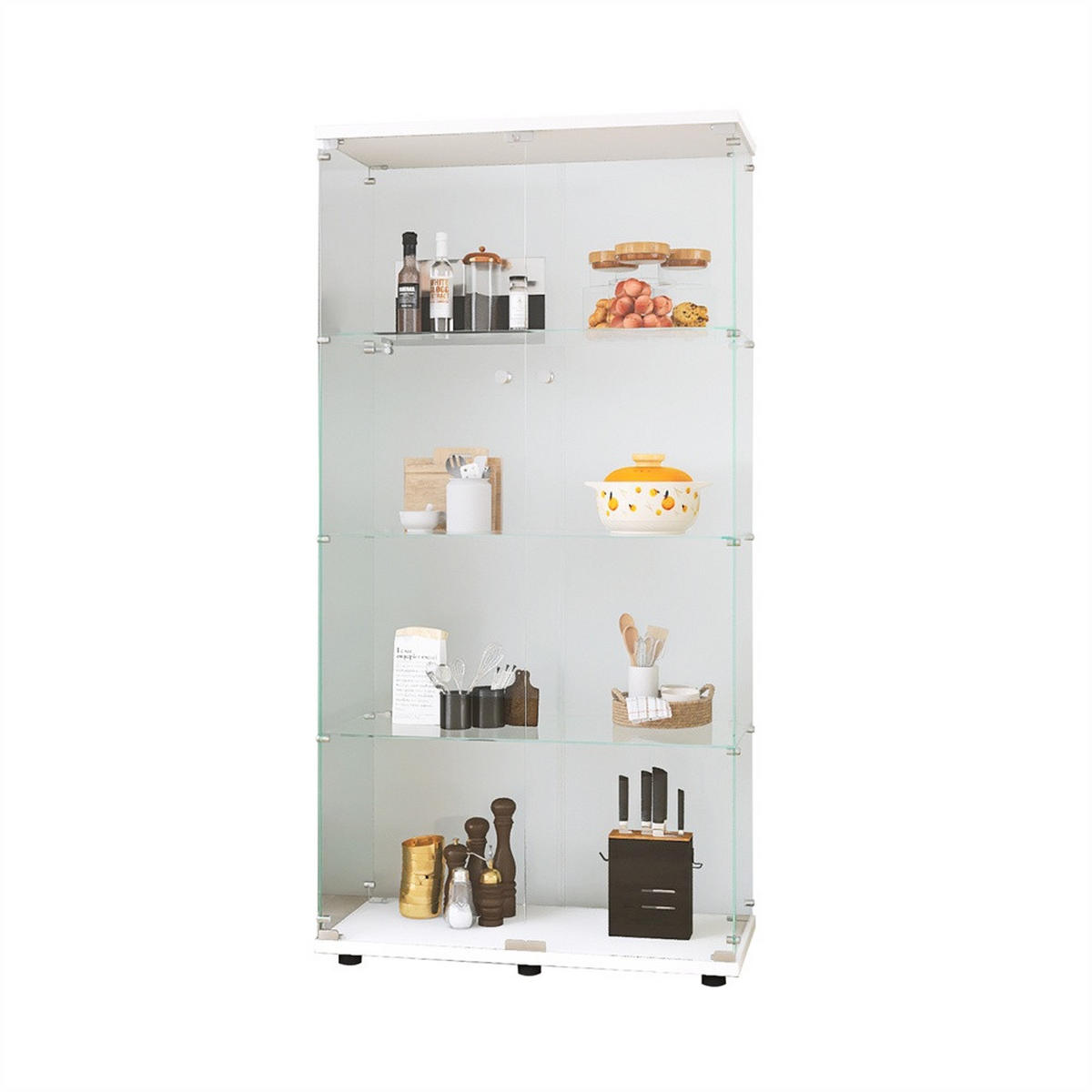 VITRINE - Glasvitrine mit 2 Türen und 4 Ebenen - abschließbar - Weiße Decken- und Bodenplatte - Weiß, Glas (80.5/164.3/36.3cm) - DELFA