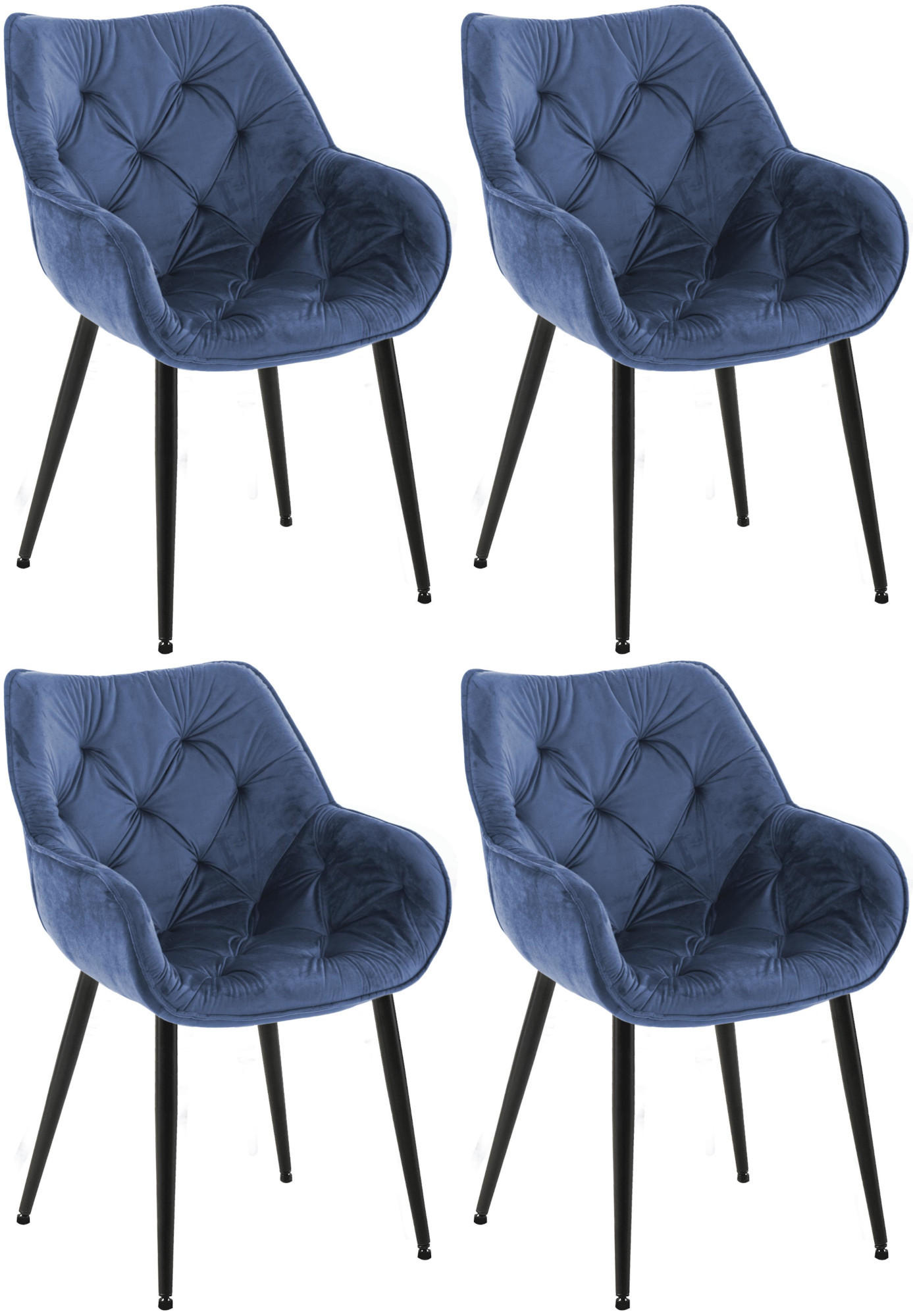 ARMLEHNENSTUHL 4er Set Samt Blau - Blau/Schwarz, Textil/Metall (58/83/62cm) - CLP