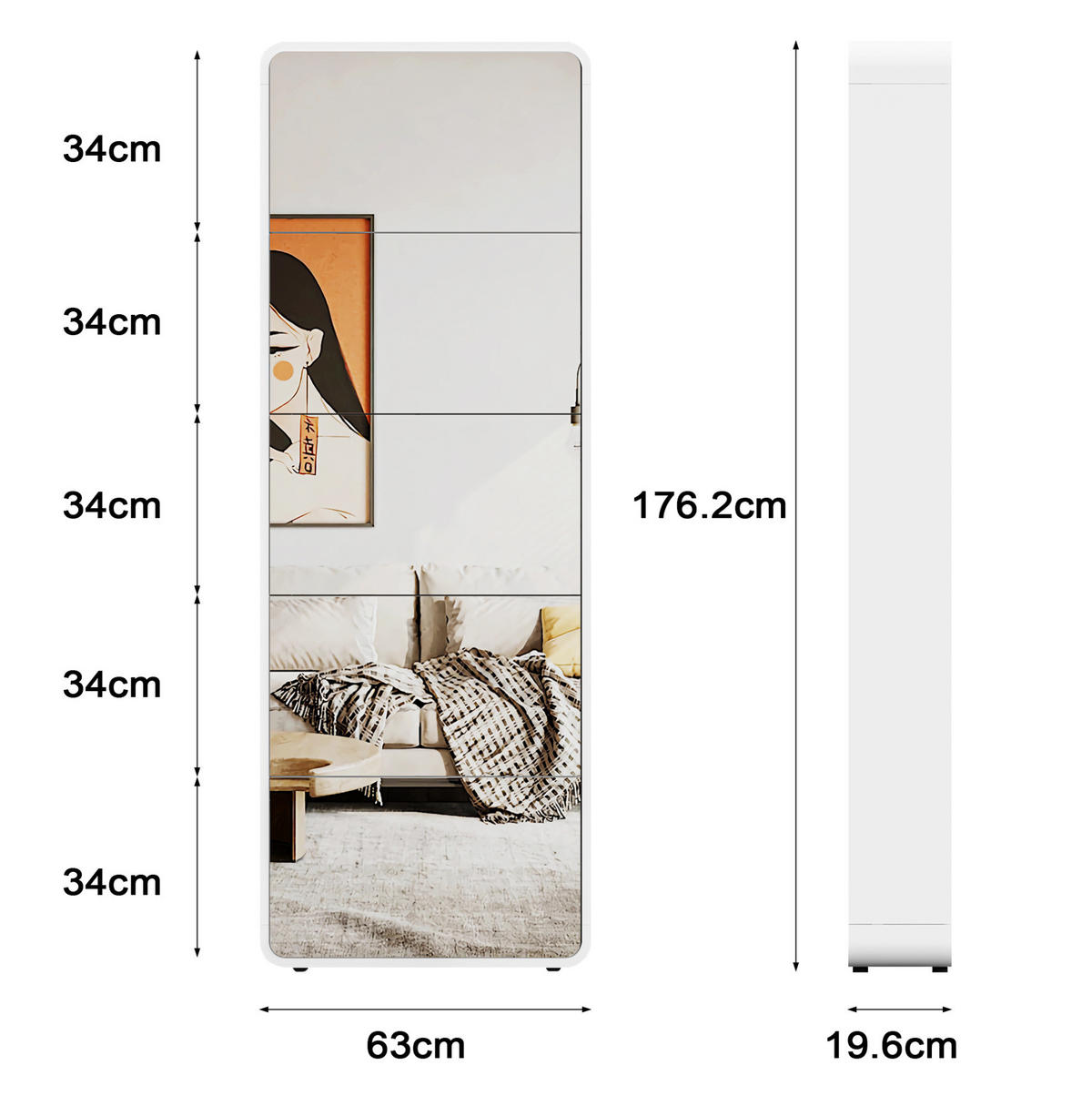 SCHUHSCHRANK 176 cm Weiß aus MDF mit Spiegel - Weiß, Holzwerkstoff (63/176/19.5cm) - OKMYHOME