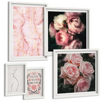 BILDER SET 5er Set - 50x50 cm & 20x30 cm & 40x60 cm Weißer Rahmen - Vintage-Rosen-Marmorträume - Weiß, Kunststoff (40/60cm) - TULUP
