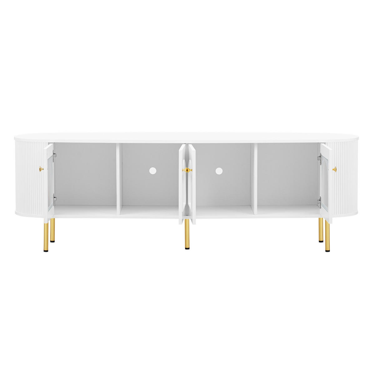 TV-SCHRANK aus MDF 170x35x55 cm Weiß/Gold mit 4 Glastüren, Kabelführung und Dämpfungsscharnieren - Weiß, Holzwerkstoff (170/55/35cm) - Modfu