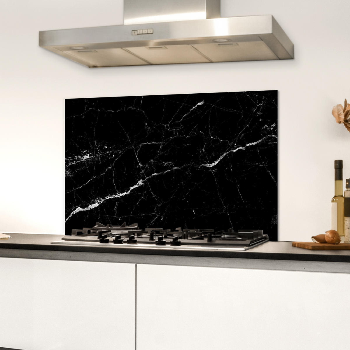 SPRITZSCHUTZ KÜCHE Marmoroptik - Schwarz - Luxus 70x50 cm - Grau, Metall (70/0.3/50cm) - MuchoWow
