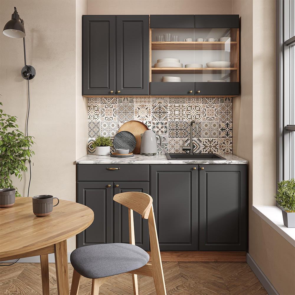 SINGLEKÜCHE Fame-Line Anthrazit Landhaus/Goldkraft Eiche 140 cm AP Anthrazit - Honigeiche/Anthrazit, Holzwerkstoff (140/81.6/60cm) - Vicco