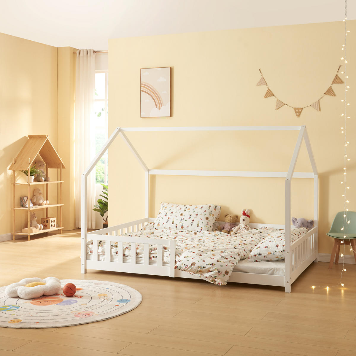 HAUSBETT Hesel - Weiß, Holz (140/200cm) - [en.casa]