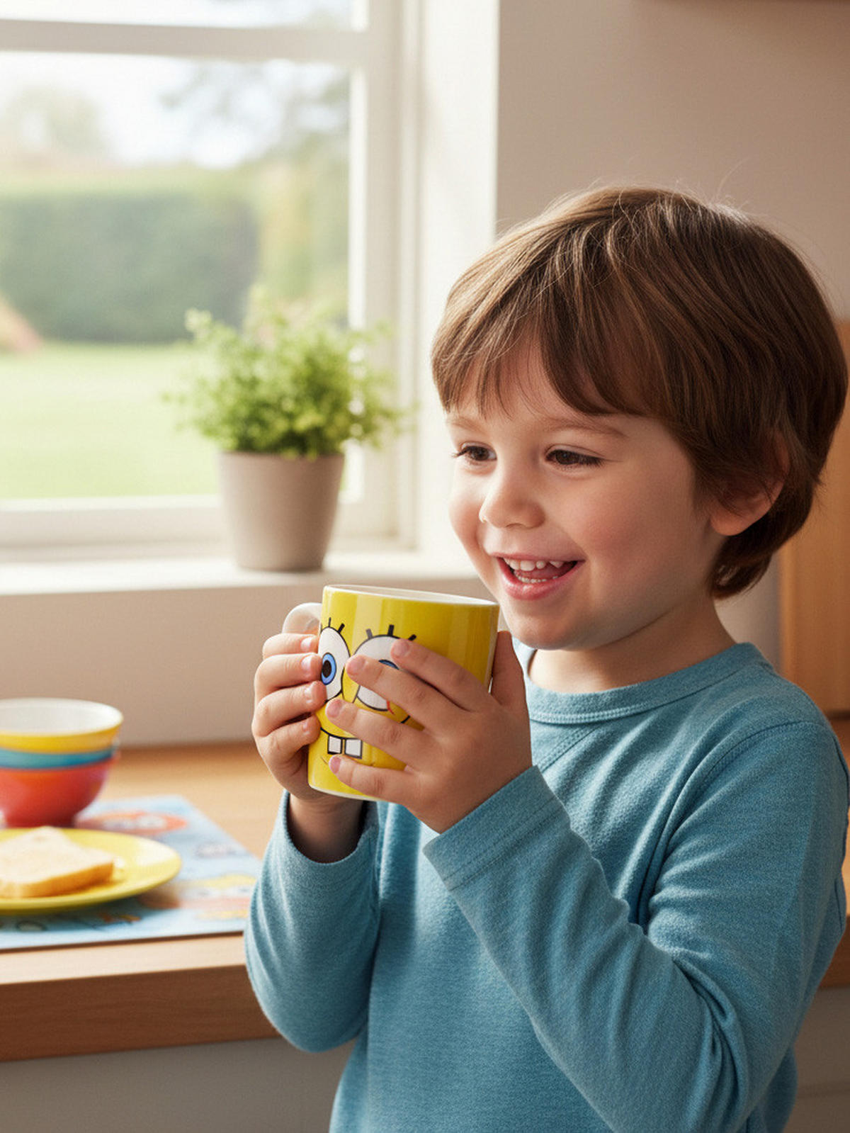 BECHER Spongebob Schwammkopf Smile Gelb 230 ml - Gelb, Keramik (0.23L)