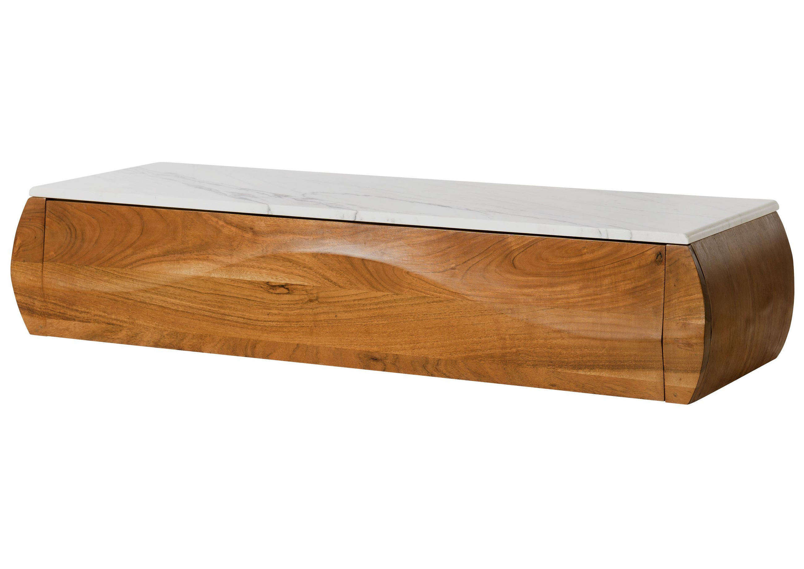 LOWBOARD Akazie 124x40x25 natur lackiert / Marmor weiß MONTREAL #132 - Naturfarben, Holz (124/25/40cm) - Massivmoebel24