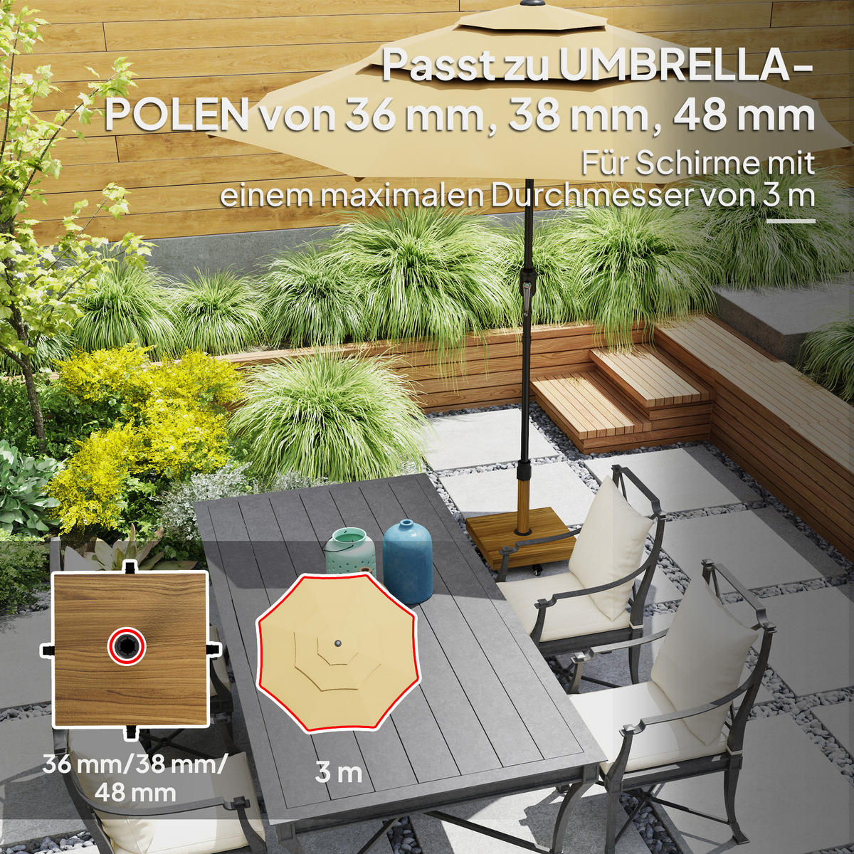 SONNENSCHIRMSTÄNDER aus Beton - Naturfarben, Stein (45/45cm) - Outsunny