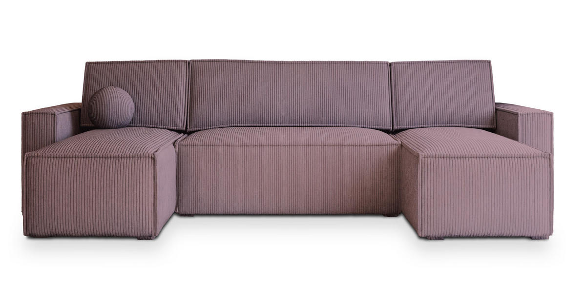 WOHNLANDSCHAFT PESANO P Lila Kordstoff mit Schlaffunktion - Lila, Holz (306/85/140cm) - MASSENO