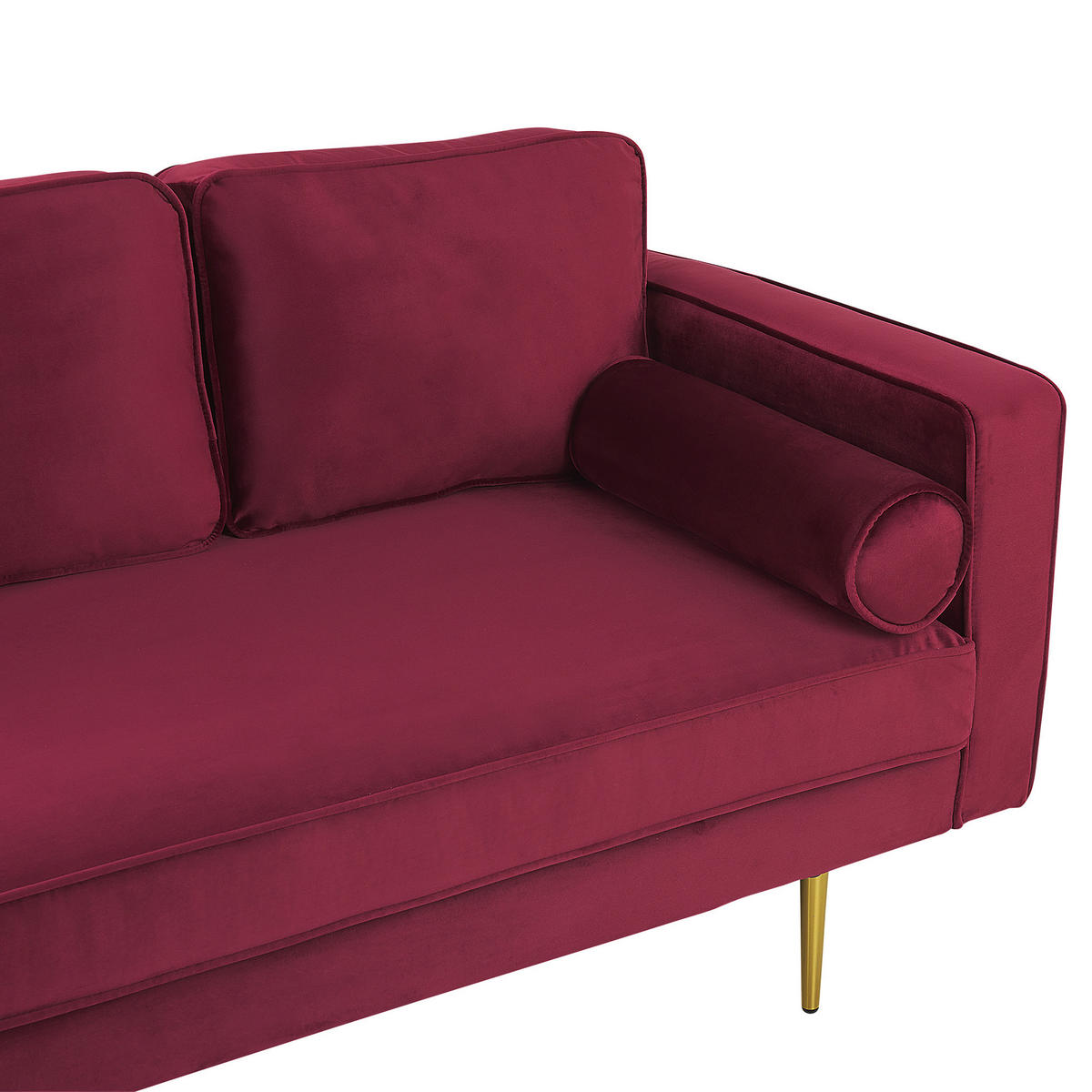 CHAISELONGUE Samtstoff dunkelrot rechtsseitig Miramas - Rot/Goldfarben, Textil (171/63/79cm) - Beliani