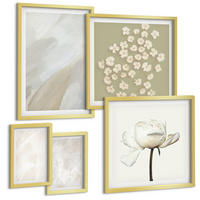 BILDER SET 5er Set - 50x50 cm & 20x30 cm & 40x60 cm Goldrahmen - Blumen, modische Boho-Texturen - Goldfarben, Kunststoff (40/60cm) - TULUP