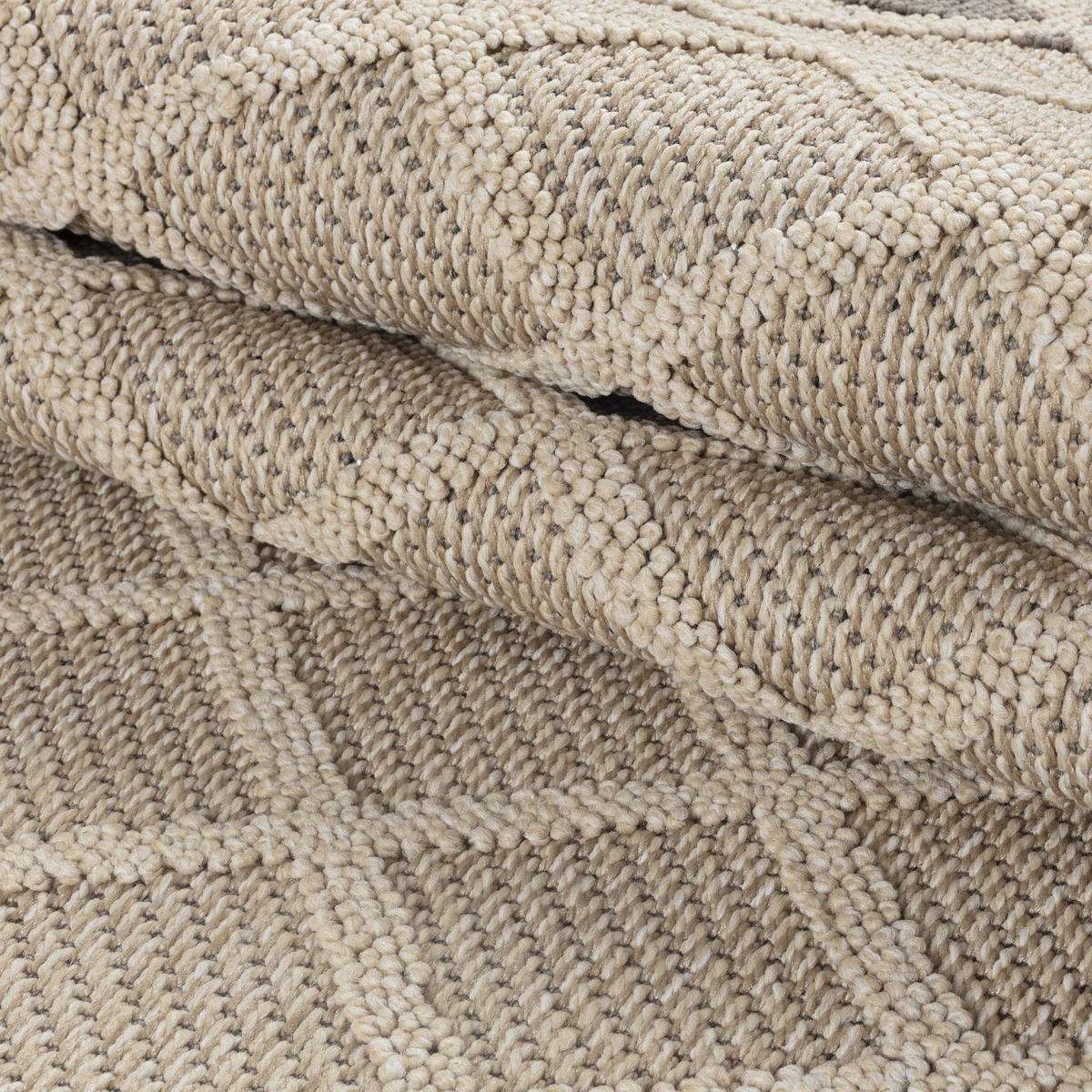 TEPPICH Outdoor Flachgewebe Rauten-Muster Polypropylen Balkon Beige Läufer 80x250 - Beige, Textil (80/250cm) - KADIMA DESIGN