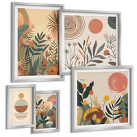 BILDER SET 5er Set - 50x50 cm & 20x30 cm & 40x60 cm Silberner Rahmen - Zitronenzweige mit blauen Blättern - Silberfarben, Kunststoff (40/60cm) - TULUP