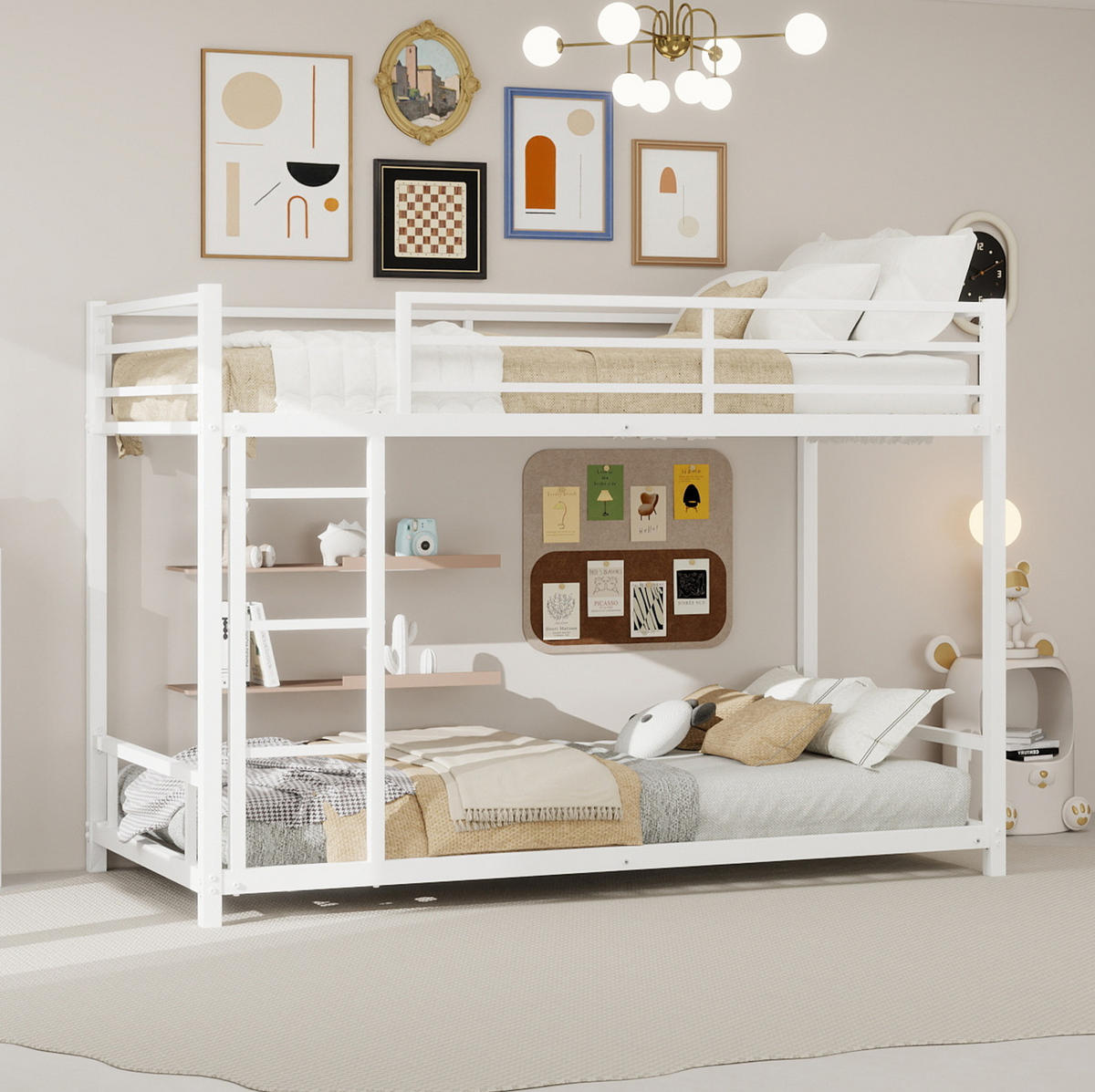 ETAGENBETT 90/180 cm Weiß aus Eisen mit Leiter und Geländer - Weiß, Metall (90/200cm) - OKWISH