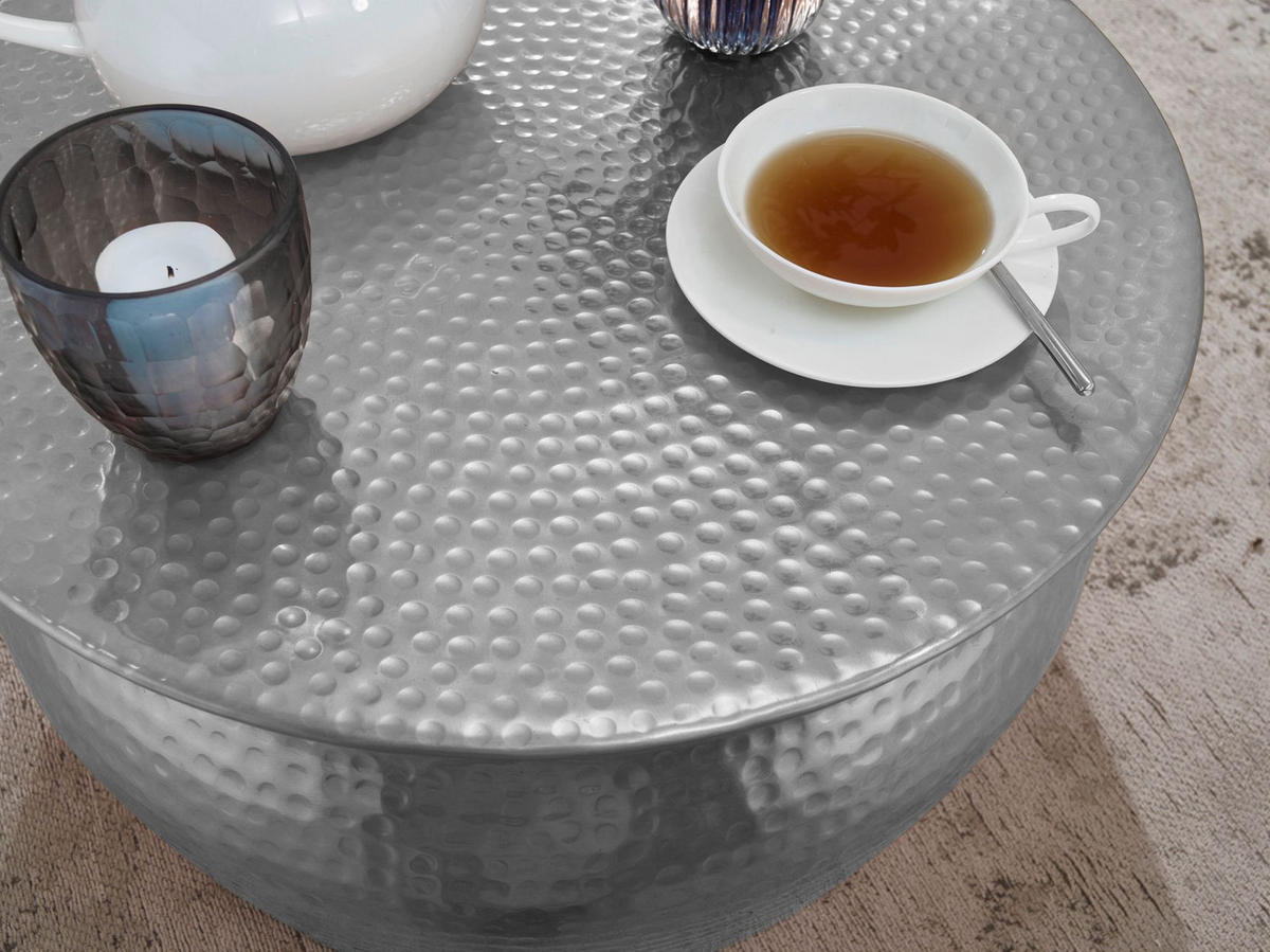 COUCHTISCH ENNS: Orientalisch, Hammerschlagstrukturen, Aluminium, Handgefertigt, Silber 60x60x30 cm - Silberfarben, Metall (60/60/30cm) - KADIMA DESIGN