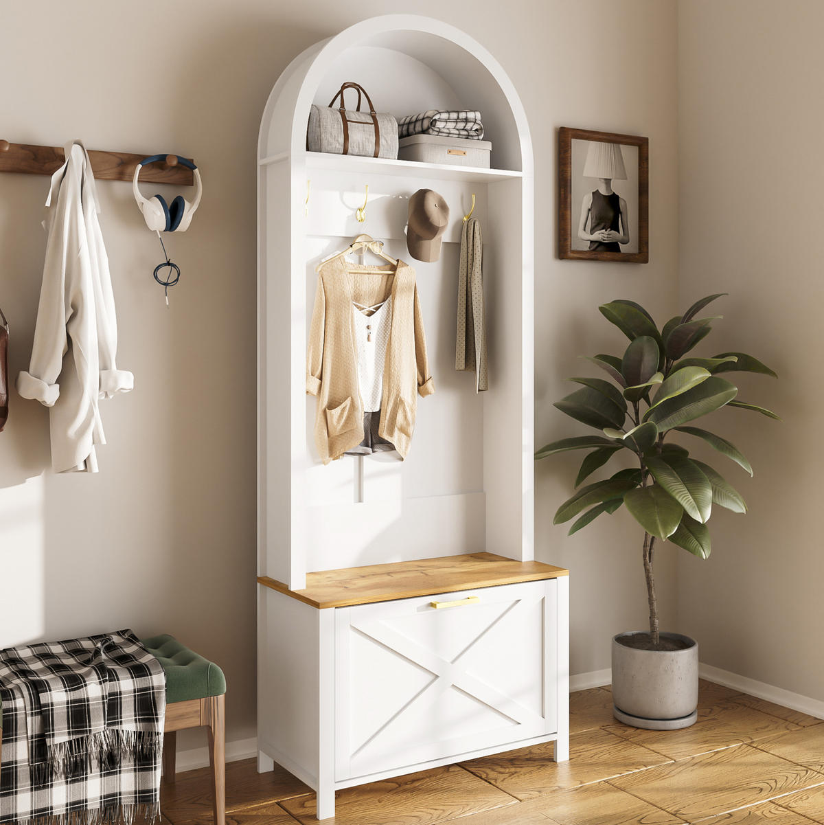 GARDEROBENSCHRANK mit Schuhfach 75 x 35 x 195 cm MDF Weiß Holzoptik - Weiß, Holzwerkstoff (35/195/75cm) - Beauniv