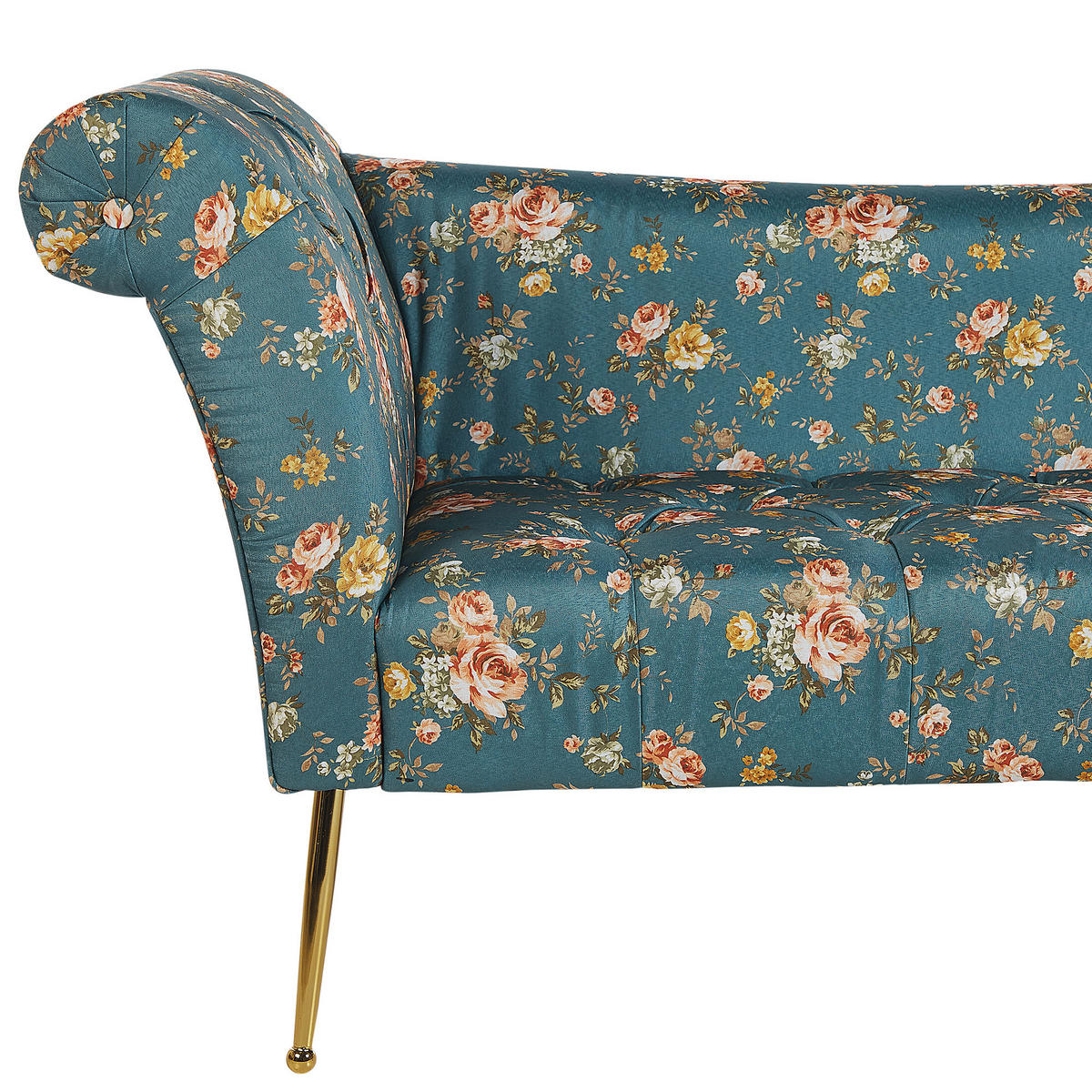 CHAISELONGUE Samtstoff seeblau/gold Blumenmuster Nantilly - Blau/Goldfarben, Textil (175/76/70cm) - Beliani