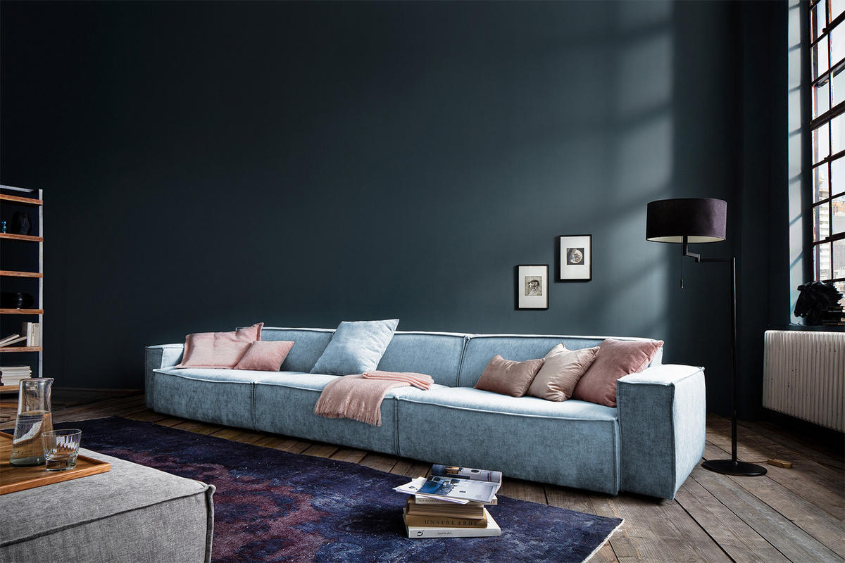 RIESENSOFA SAMU Hellblau Webstoff - Schwarz/Hellblau, Textil (418/72/106cm) - KAWOLA