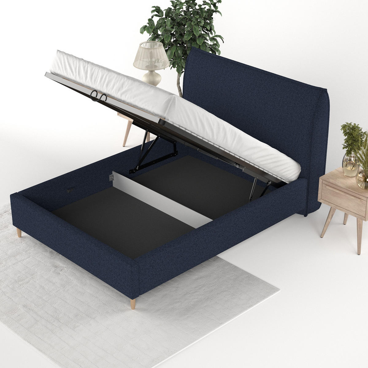 POLSTERBETT Mira 160/200 cm Marineblau im Riva Stoff - Naturfarben/Dunkelblau, Holz/Holzwerkstoff (160/200cm) - AltaBeds