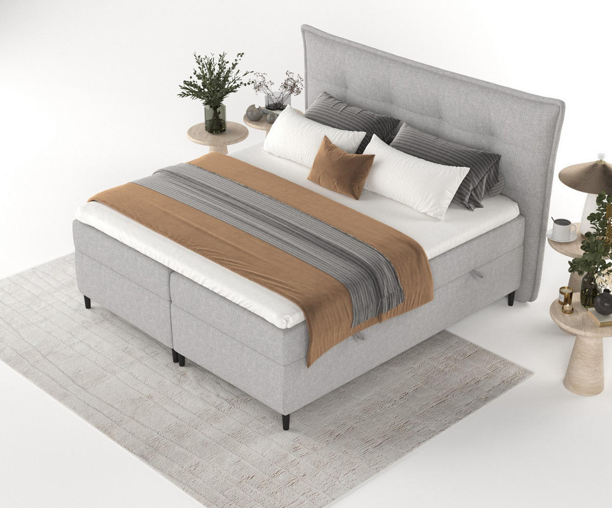 BOXBETT Las Palmas 200/200 cm Graubeige im Megan Stoff - Schwarz/Grau, Holz/Holzwerkstoff (200/200cm) - AltaBeds