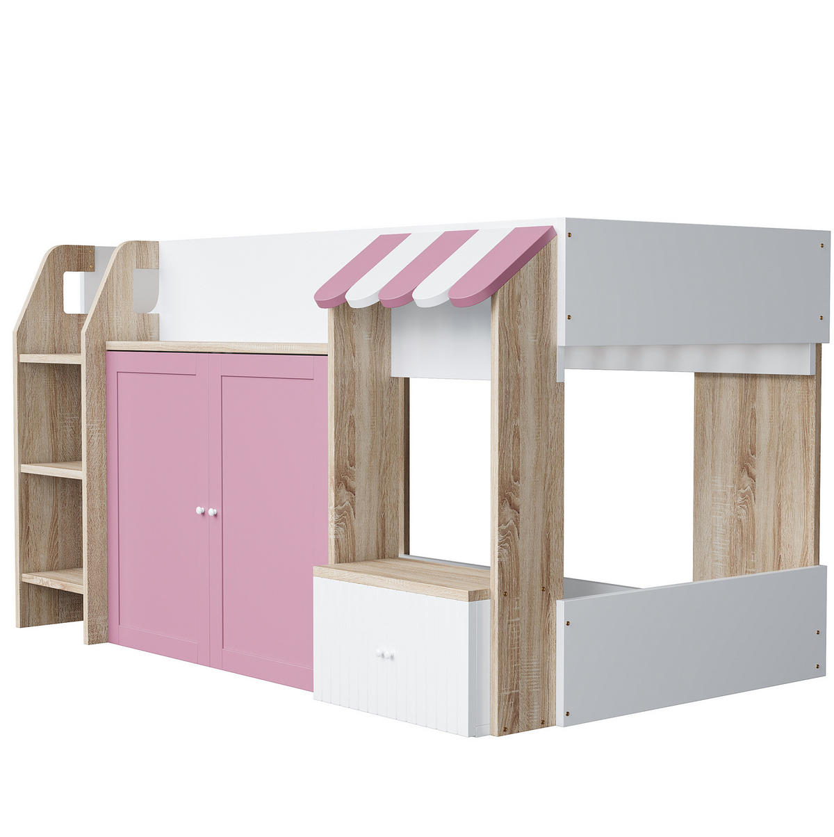HOCHBETT 90/200 cm Rosa/Weiß aus Holz mit Stauraum - Rosa, Holzwerkstoff (90/200cm) - OKMYHOME
