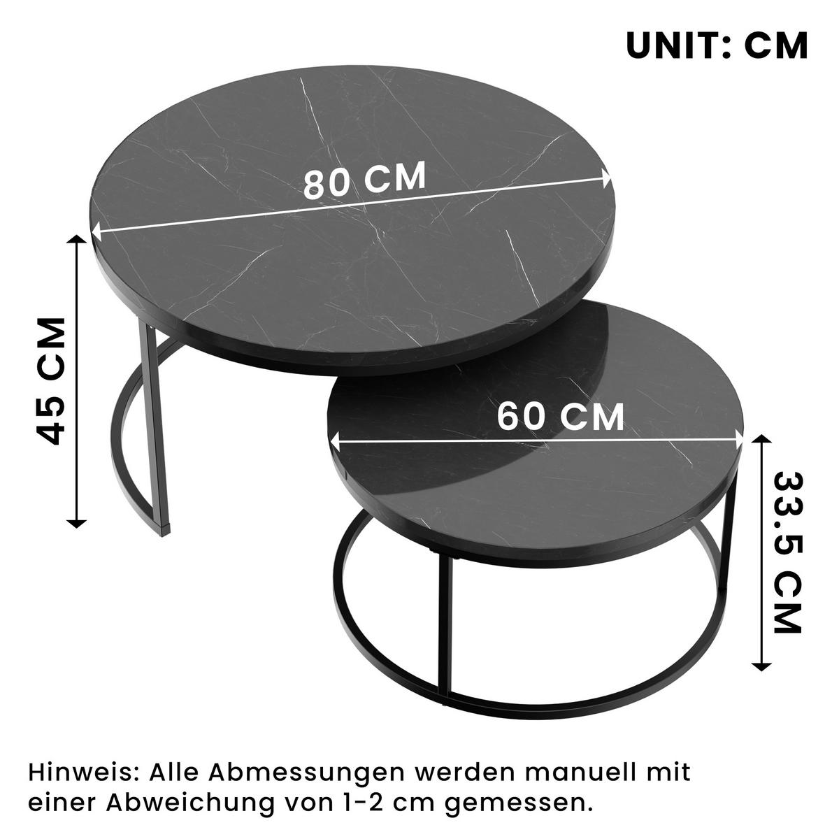 COUCHTISCH Runder 2-teiliger Satztisch 80/80 cm + 60/60 cm - Schwarz, Holzwerkstoff (80/80/45cm) - OKWISH