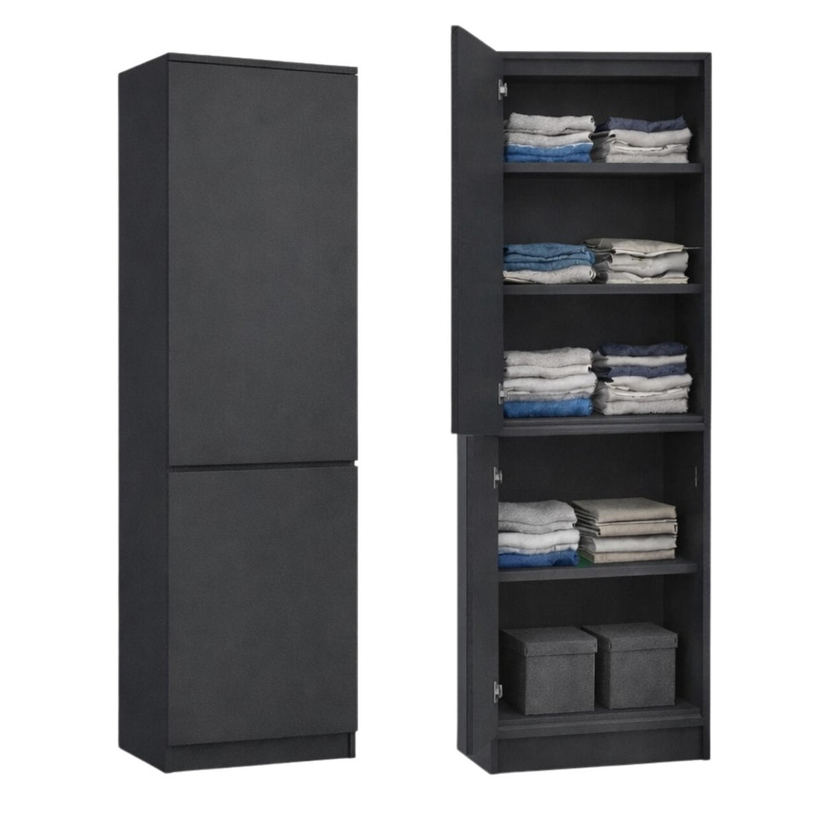 MEHRZWECKSCHRANK 2-türig mit 5 Einlegeböden in Anthrazit - Anthrazit, Holzwerkstoff (50/180.5/40cm) - Home Collective