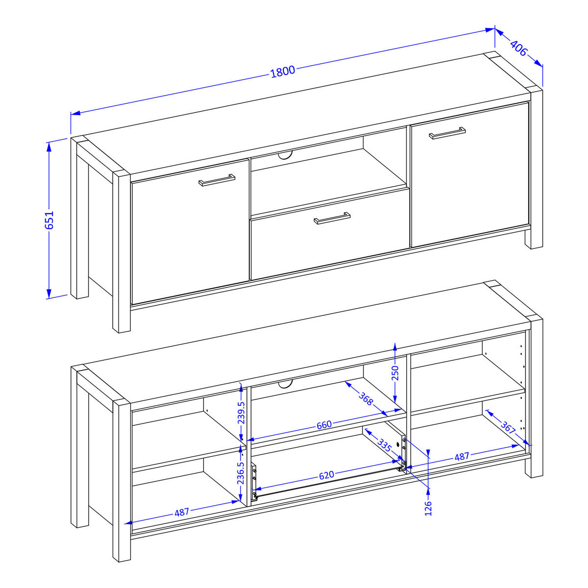 LOWBOARD ATTIVO 180x41x65 cm mit 1 Schubladen und 2 Türen Eichefarben - Eichefarben, Holzwerkstoff (180/65/41cm) - MASSENO