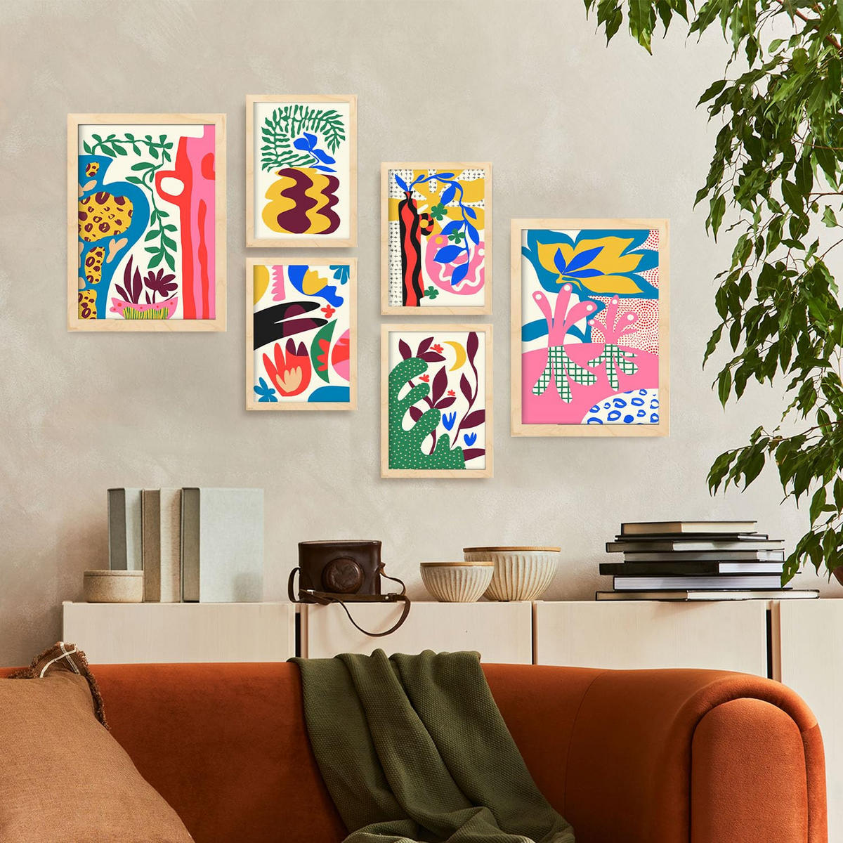 POSTER Set Mit 6 Erlöser Feen In Blume Zusammenfassung Ästhetische Dekorative Gemälde Für Ihr Wohnzimmer Zuhause A3 & A4 Rahmen Aus Hellem Holz - Beige, Papier (29/3cm) - Nacnic