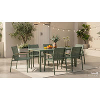 GARTENESSGRUPPE - 7-teilig - Stahl / Glas / Olefin - Salbeigrün, Glas/Textil - home24
