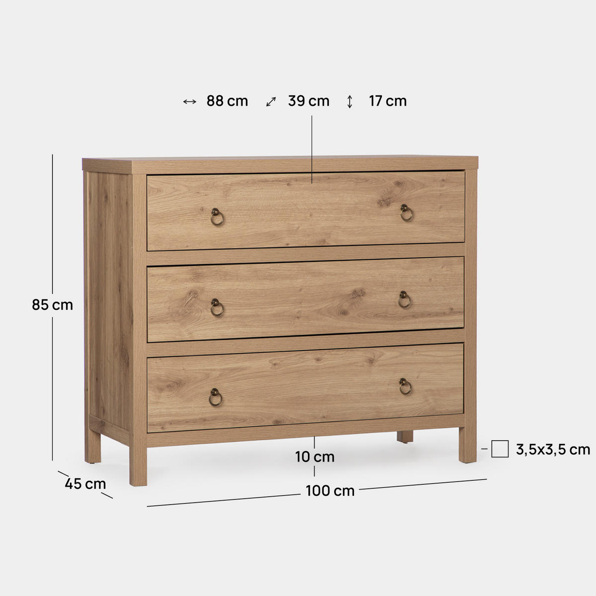 KOMMODE MIT SCHUBLADEN Livorno Natürlich 100 cm x 85 cm - Naturfarben, Holzwerkstoff (100/85/45cm) - Klast Home